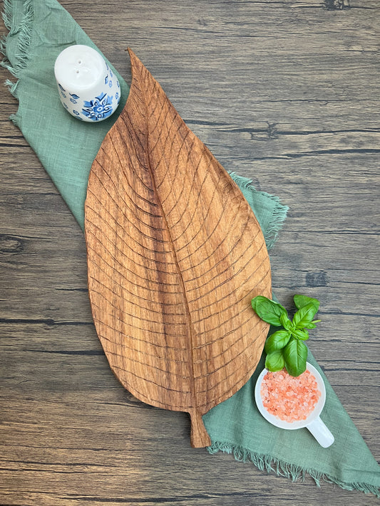 Hand-Carved Caribbean Walnut Leaf Tray